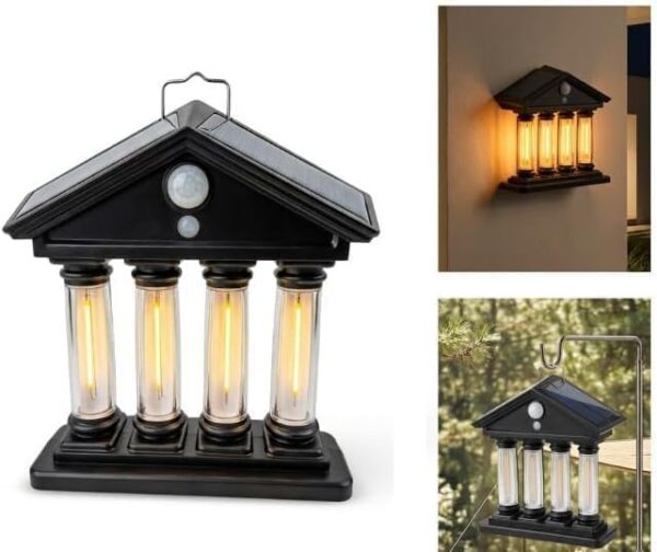 51OnblMQL7L._AC_ Solar Roman Column Light, 3-5M Motion Sensor Solar Lamp, 2800-3200K Warm Tungsten LED, Waterproof ABS Outdoor Light for Yard Garden Camping