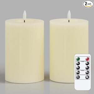 51bkYFGghyL._AC_SX679_PIbundle-2,TopRight,0,0_SH20_ Flameless Flickering 4" x6" Real Wax Ivory Remote Candles with Candle Grease, Pack of 2 Timer LED Battery Operated Fake Warm Light Pillar Candles for Home, Banquet, Ceremony Decoration