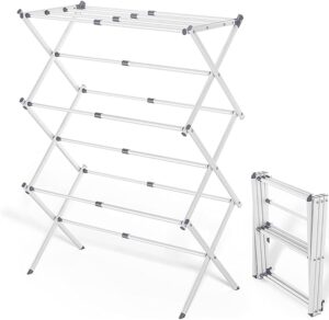 51+lzGsWepL._AC_SX679_ Foldable Clothes Drying Rack with 4 Hangers, Portable Extendable Laundry Drying Rack for Indoor Air Drying Clothing, 41"x29"x14", White