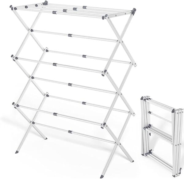 51+lzGsWepL._AC_SX679_ Foldable Clothes Drying Rack with 4 Hangers, Portable Extendable Laundry Drying Rack for Indoor Air Drying Clothing, 41"x29"x14", White