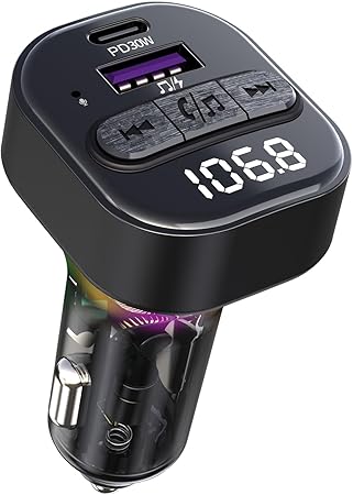 611+OFnqVyL._AC_SY450_ Bluetooth 5.3 FM Transmitter for Car, Bluetooth Car Adapter with Type-C PD(30W) Charger and QC3.0 USB Port, Wireless FM Radio Transmitter, Support MP3 Player, Handsfree Calling, LED Backlit,U Disk
