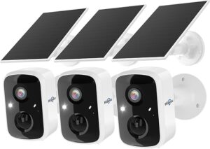 Solar Camera Security Outdoor, 3 Pack 100% Wireless 3K 4MP Surveillance Indoor WiFi Smart Cameras for Home Security Outside, PIR/AI Motion Detection, Waterproof, Color Night Vision, 2-Way Audio