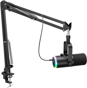 Dynamic Gaming Microphone | USB/XLR Dual Mode | RGB Boom Arm Mic Kit with One‑Touch Mute, Headphone Monitor, Gain Control | for Streaming, Podcast, PC, PS4/PS5, Recording