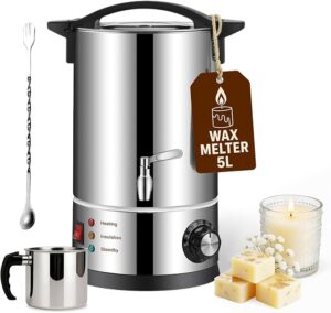 GKFF Wax Melter for Candle Making,5L (10 lbs)Extra Large Electric Melting Pot for Soap,Lotion & Body Butter Making,with Temperature Control and Heating Pour Spout,Ideal for Home Candle & Craft Makers