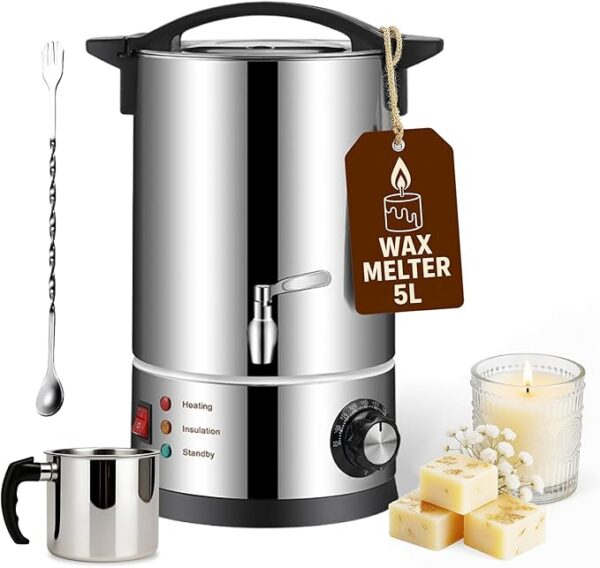 GKFF Wax Melter for Candle Making,5L (10 lbs)Extra Large Electric Melting Pot for Soap,Lotion & Body Butter Making,with Temperature Control and Heating Pour Spout,Ideal for Home Candle & Craft Makers