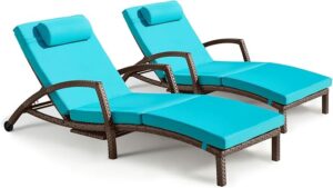 61WRTi9ZTAL._AC_SX679_ Chaise Lounge Chairs Outdoor Set of 2, Comfy Outside Wicker Patio Pool Lounge Chair w/ 5 Adjustable Back Angle, Cup Holder, Thicken Cushion