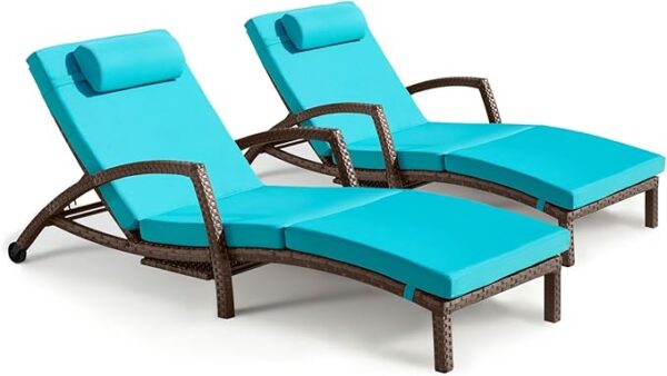 61WRTi9ZTAL._AC_SX679_ Chaise Lounge Chairs Outdoor Set of 2, Comfy Outside Wicker Patio Pool Lounge Chair w/ 5 Adjustable Back Angle, Cup Holder, Thicken Cushion