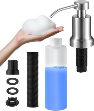 61buiyk0OwL._AC_SX679_ Foaming Soap Dispenser for Kitchen Sink and Bathroom Countertop: Built in Foaming Sink Soap Dispenser Pump, Stainless Steel Foam Soap Pump with 22oz Under Counter Bottle
