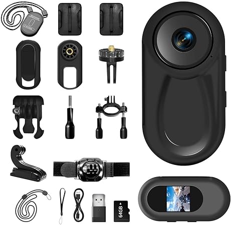 1080P Mini Body Camera,64G Wearable Action Body Cam,Thumb Size Hands Free One-Click Filming Body Worn Camera with 360°Rotatable Clip for Work, Travel, Pet Walking