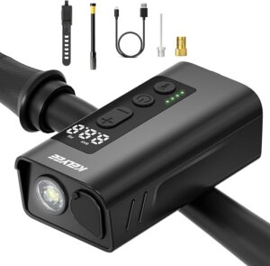 61zWExFbQlL._AC_SX679_ Mini Bike Pump with Gauge, 150PSI Electric Bike Pump with Fast Inflation Auto Stop, Bike Tire Pump with Bicycle Light, Presta & Schrader Valve for E-Bike, Road Bike, MTB & Balls
