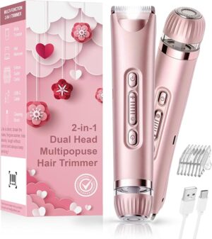 Bikini Trimmer for Women with LED Light, Dual Head Electric Razors for Women, Painless Electric Shaver for Bikini, Face, Legs & Sensitive Skin,Waterproof Hair Removal Tool