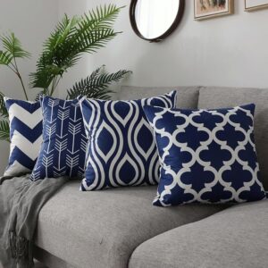 Navy Blue Throw Pillow Covers for Couch,4 Pack Decorative Pillows Geometric Accent Pillowcase for Sofa Bed Home 18 x 18 Inch