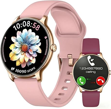 Smart Watch for Women, Ultra-Slim 1.32" AMOLED Answer/Make Call, 100+ Sport Modes, Female Health/HR/Sleep, 2 Straps, IP68 Waterproof, Fitness Tracker for iPhone Samsung Android
