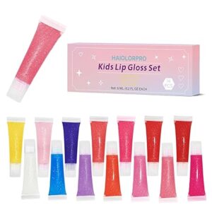 14 Colors Kids Lip Gloss Set, Girls Lip Gloss with Shimmer, Glossy Lip Gloss for Girls and Teens Age 5+, Birthday Party Favors Gifts, Non-Toxic Fruit Scented (6ml, 14 pcs)