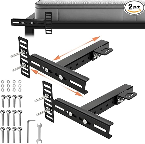 717NBr1b9IL._AC_SX569_PIbundle-2,TopRight,0,0_SH20_ 2 Pack Adjustable Headboard Brackets, Universal Headboard Brackets for Metal Bed Frame Adjustable Headboard Attachment Kit with Footboard Extension Fit Twin Full Queen King