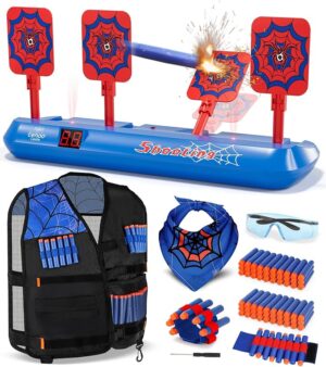 71DTL91PG1L._AC_SX679_ Castle Nerf Target, Electronic Shooting Targets for Nerf Guns, Auto-Reset Scoring Shooting Games Includes Kids Tactical Vest, 60 Bullets, Glasses, Kids Toys Gifts for 3 4 5 6 Year Old Boys