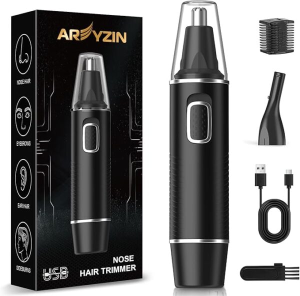 Nose Hair Trimmer for Men,Rechargeable Ear and Nose Trimmer,2026 Professional 2 in 1 Painless Eyebrow & Facial Hair Trimmer with IPX7 Waterproof Dual Edge Blades (Black)