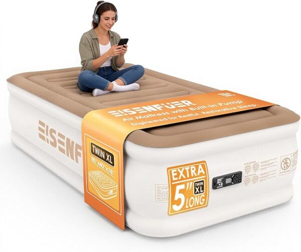 71NjBKs---L._AC_SX679_ Air Mattress Twin XL (Extra Long) with Built-in Pump – 18" Raised Inflatable Mattress, Durable Blow Up Mattress with Bag, Fast Inflation, colchón inflable, Comfy Air Bed for Guests, Glamping, Moving