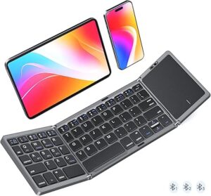 Foldable Keyboard with Touchpad, Bluetooth Wireless Portable Keyboard, Rechargeable Ultra Slim Pocket Folding Keyboards, Full Size Keys, Travel for iOS Android Windows Laptop PC Tablet