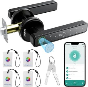 Fingerprint Door Lock, Door Locks for Bedrooms, Biometric Door Lock with Fingerprint/App/Password/Key/IC Card-Smart Door Lock for Home, Hotel, Office, Apartment-Black
