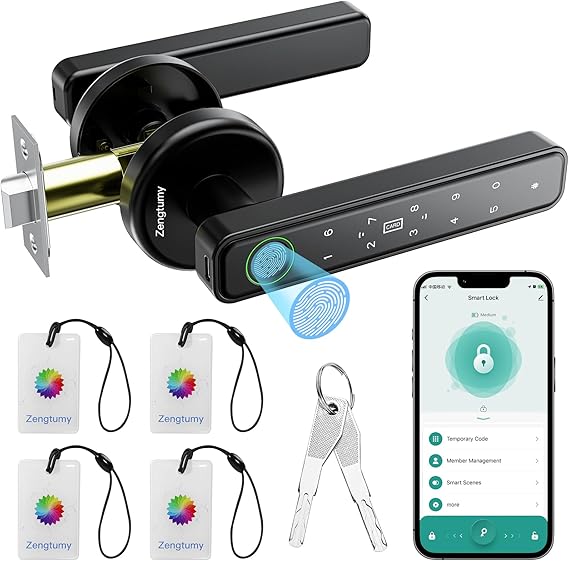 71Td2ouGRpL._AC_SX569_ Fingerprint Door Lock, Door Locks for Bedrooms, Biometric Door Lock with Fingerprint/App/Password/Key/IC Card-Smart Door Lock for Home, Hotel, Office, Apartment-Black