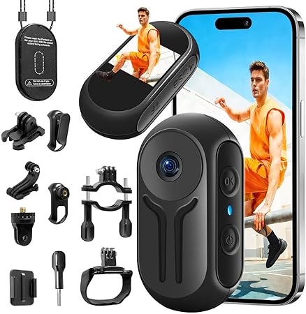 71UqX9RInkL._AC_SY450_ Upgraded 2K Action Camera with 64GB Card, Sports Action Cameras, Bicycle Motorcycle Helmet Camera, Mini Body Cam with Magnetic Back Clip, POV Camera for Cycling, Vlogging and Travel