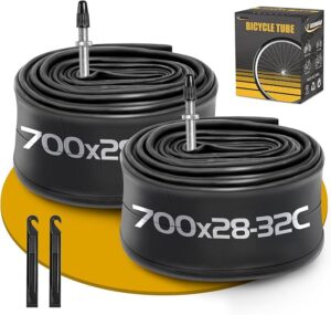 71WJRWph55L._AC_SX679_ 2 Pack 700 x 28-32C Road Bike Tubes, Bicycle Tube Compatible with 700 x 28C/29C/30C/31C/32C Bike Tire, Butyl Rubber Inner Tube with 2 Tire Levers for Road Bike