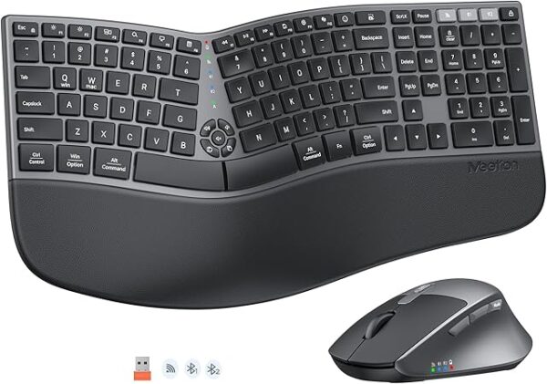 71ZeCucpyTL._AC_SY450_ Ergonomic Keyboard and Mouse Wireless, Split Curved 2.4G & Bluetooth Keyboard Mouse, Full-size Cushioned Palm Rest Keyboard, 4 Adjustable DPI Mouse, Compatible for Windows/Mac/PC/Laptop, Black