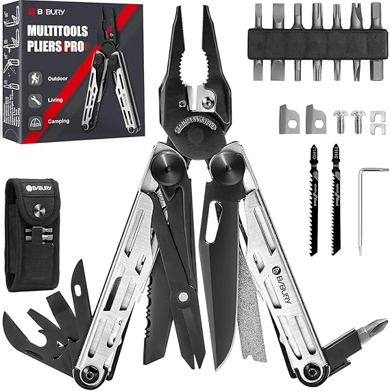 71sTzzyAuGL._AC_SX569_ Multitool Pliers Pro BI2045, Stainless Steel 31-in-1 Multi Tool Pliers with Replaceable Wire Cutters and Saw,Foldable Multitools with Scissors and Screwdriver, Ideal for Camping,Survival,Repair