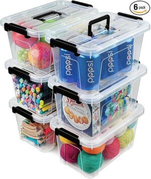 Plastic Storage Bins with Lids 6 Pack Storage Organizer, 7 Quart Stackable Storage Boxes with Buckle Lids and Handle easy for Home Office Pantry Organization, Clear