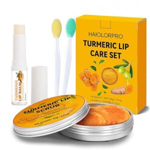 71w4-tds30L._SY450_ 4PCS Turmeric Lip Scrub and Turmeric Lip Balm with Brush Set, Natural Lip Scrubber Exfoliator for Dry, Dull, Chapped, Dark lips, Reduces Fine Lines, Deeply Hydrates and Moisturizes