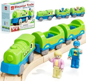 71xJQsECZOL._AC_SX679_ Castle Dinosaur Battery Powered Train for Toddlers, Motorized Train Toy with Figures, Wooden Track Compatible Train, Fits Thomas Brio Melissa Tracks, Kids Train Toy, Ages 3+(Track NOT Included)