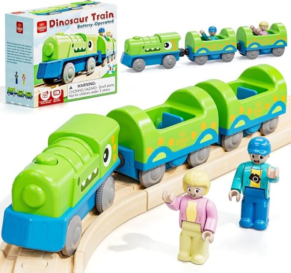 71xJQsECZOL._AC_SX679_ Castle Dinosaur Battery Powered Train for Toddlers, Motorized Train Toy with Figures, Wooden Track Compatible Train, Fits Thomas Brio Melissa Tracks, Kids Train Toy, Ages 3+(Track NOT Included)
