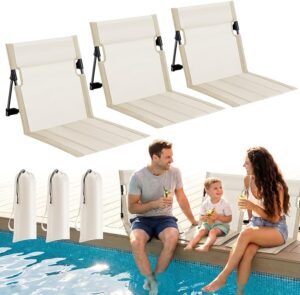 71xT1KaGd4L._AC_SX679_ 3 Pack Portable Poolside Chairs, Foldable Beach Chairs for Adults, Lightweight Legless Ground Seat with Carry Bag, Small Beach Chair for Edge of Pool, Lawn, Travel, Camping (Beige)