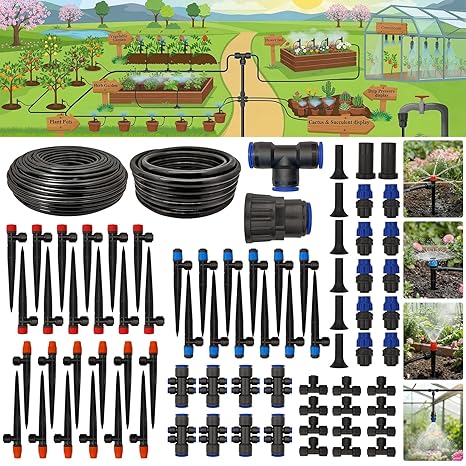 813HSNlogmL._SX466_ Drip Irrigation System 230FT Quick-Connect Drip Irrigation Kit with 1/4 inch 1/2 inch Irrigation Tubing Hose and Accessories for Lawn Raised Bed Greenhouse Plant Watering System