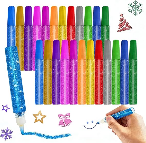 Glitter Glue 24 Pcs, Glitter Glue Pens Bulk 10 Colors,Rainbow Glue Sticks Washable Glue Sticks for Crafts DIY Arts Slime Scrapbooking Cards Decorating