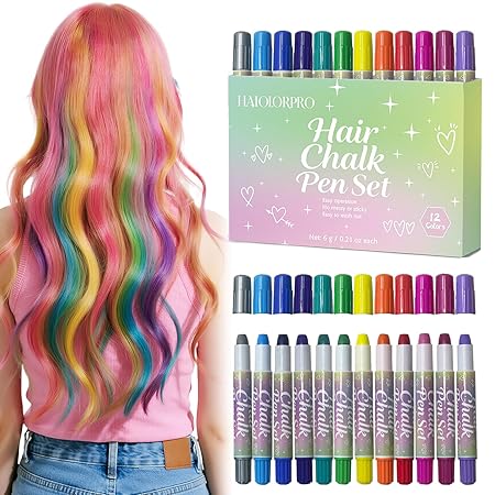 Hair Chalk 12 Colors, Temporary Hair Color Washable, Temporary Hair Dye for Kids Women Men, Birthday Party Christmas Halloween Gifts for Teens Girls, Boys, Kids