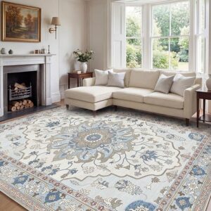 81VF00Sl8fL._AC_SX679_ 6x9 Area Rugs for Living Room, Machine Washable Boho Vintage Rug, Waterproof Surface & Non-Slip Backing, Foldable Soft Low Pile Floral Medallion Carpet for Bedroom Dining Room