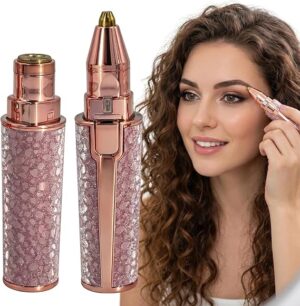 Eyebrow Trimmer Facial Hair Remover for Women, 2 in 1 Rechargeable Painless Electric Hair Removal Device for Face, Eyebrows, Lips,Pink