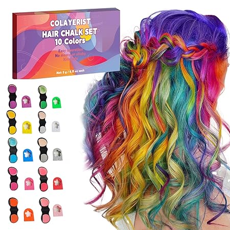 81ZfcbTmK7L._SY450_ Hair Chalk for Girls Washable, 10PCS Temporary Hair Color for Kids Adults, Temporary Hair Dye Wax Kids Makeup, Great Christmas Birthday Gifts for 6-10 Year Old Girl (Red etc.)