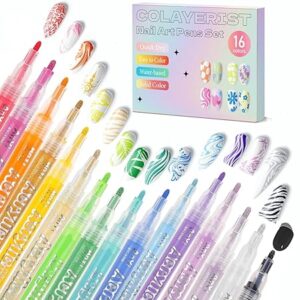 Nail Art Pens, 16 Colors Acrylic Nail Paint Pens Kit Quick Drying, 3D Gel Nail Polish Pen Graffiti Dotting Drawing Painting Liner Manicure for Home and Salon DIY