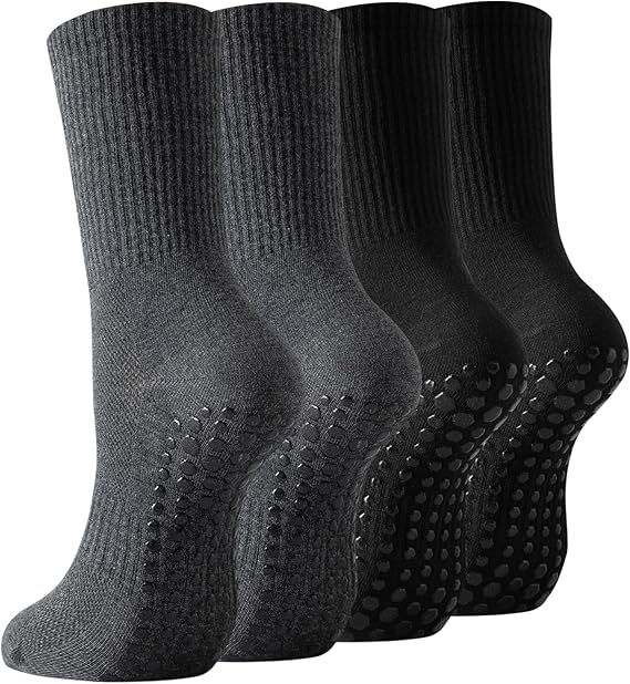 81zTxUqT4XL._AC_SX569_ Non Slip Grip Socks for Men, 4 Pairs Mens Grippy Pilates Yoga Hospital Gym Athletic Running Crew Socks