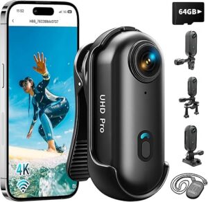 81zXeMfAzOL._AC_SY450_ 4K Thumb Action Camera with 64GB Card, Mini Body Camera with WiFi, Magnetic Clip Wearable Hands-Free Recording POV Camera, Waterproof case, Mount Anywhere for Sports Vlogging Skiing Cycling